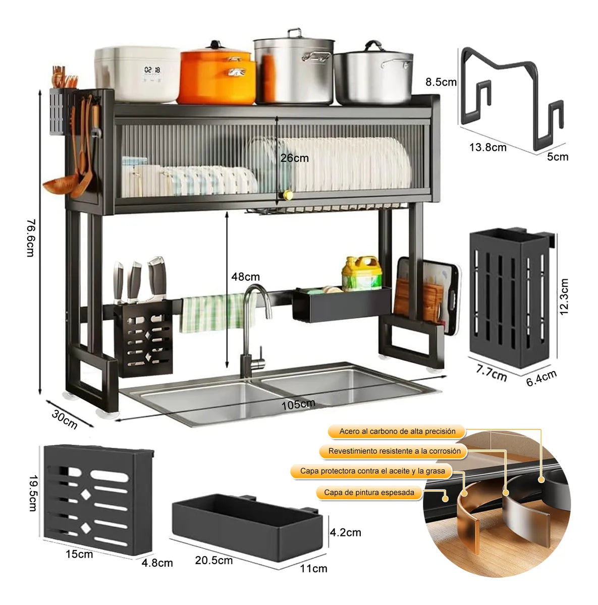 Escurridor de Platos Multifuncional con Ventanas Protectores – 85 CM ✨