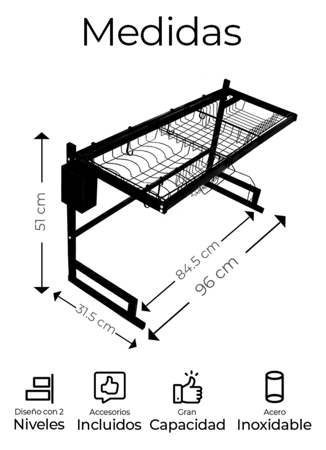 Escurridor de Platos de 85 cm en Acero Inoxidable