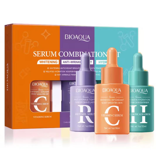 Kit 3 Sérums Faciales Bioaqua – Vitamina C, Retinol y Ácido Hialurónico